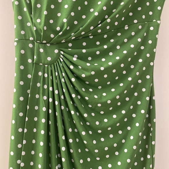 Faux Wrap Dress Women’s 6 Kelly Green/White polka dot Ruched stretchy Career - Picture 3 of 7